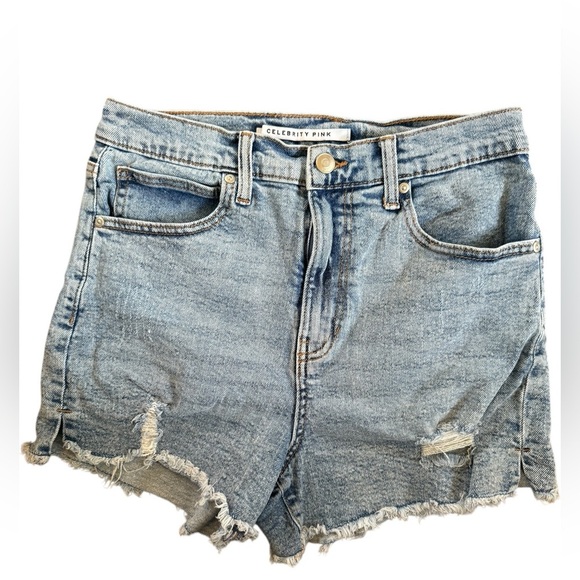 Celebrity Pink Juniors Acid Wash Distressed Blue Denim Shorts EUC Size 9/29 - Picture 1 of 14